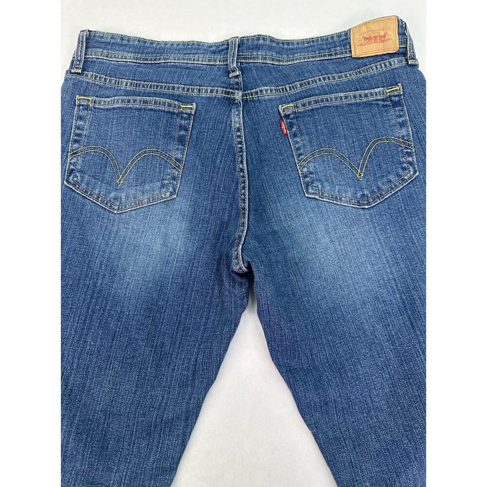 Levi’s 518 Superlow Bootcut Jeans Blue Wash Yellow Stitching Juniors 15M - Picture 6 of 14